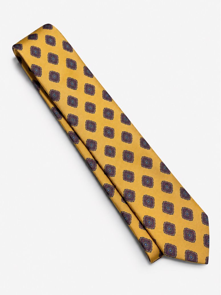Corbata de seda amarilla con motivos retro