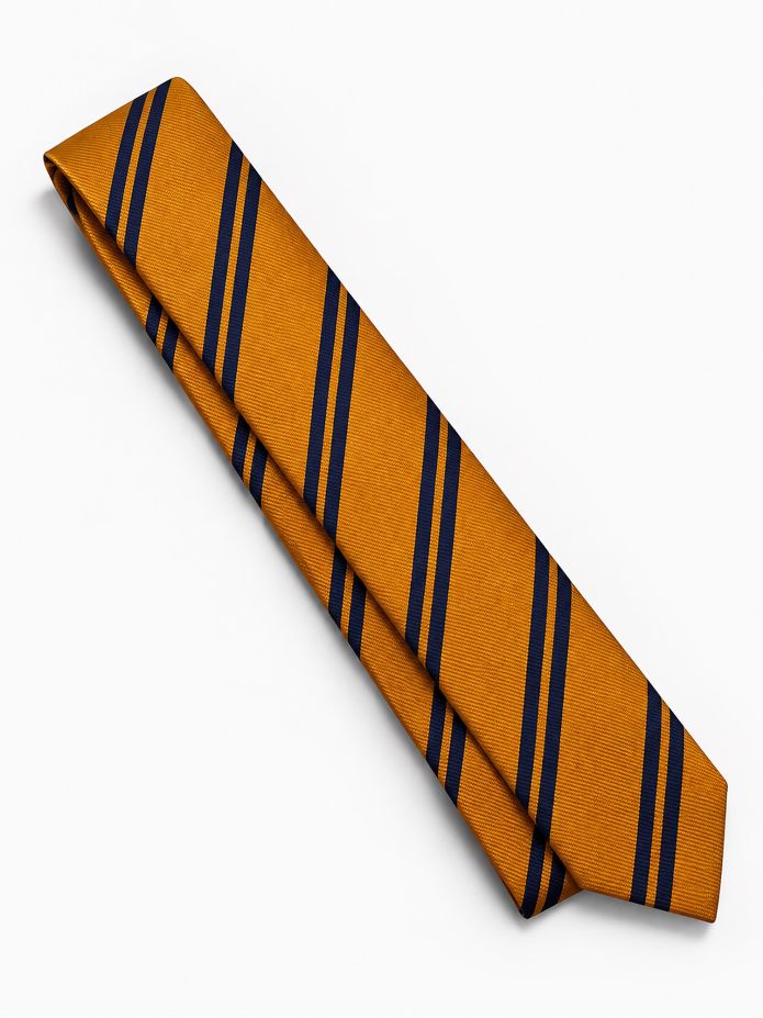 Corbata club de seda amarilla con dobles rayas