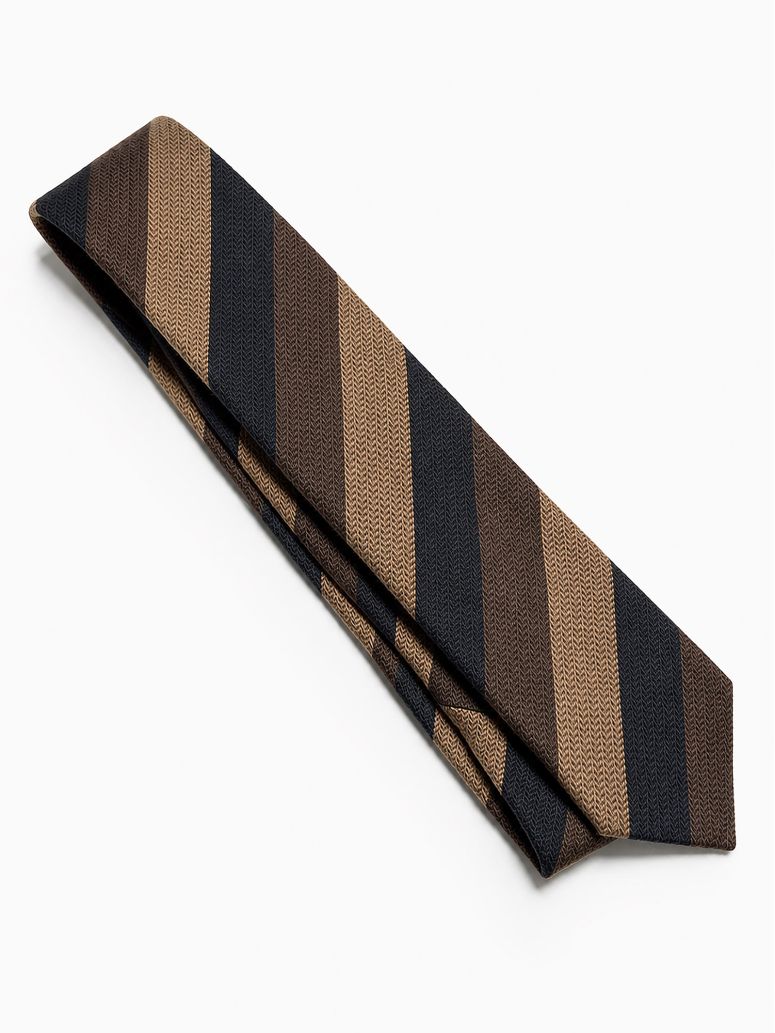 Corbata club de lana azul marino con rayas marrones