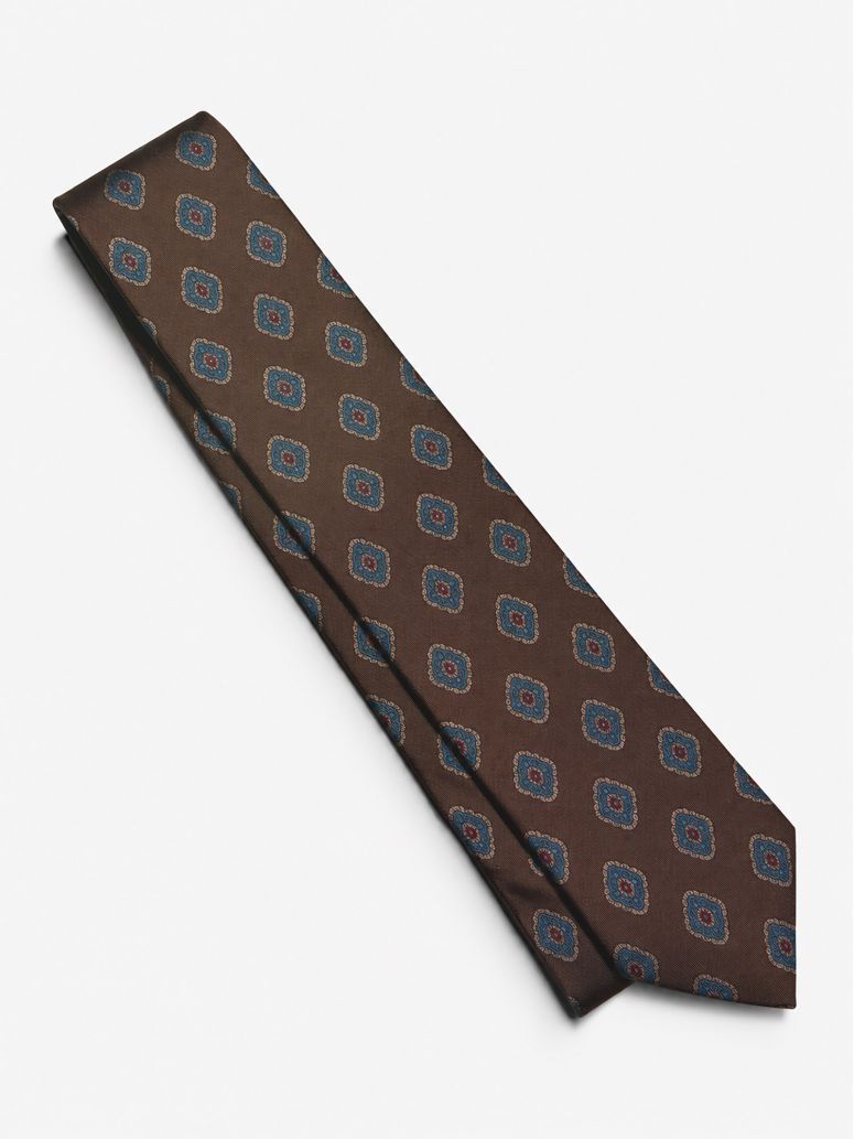 Corbata de seda marrón con motivos retro