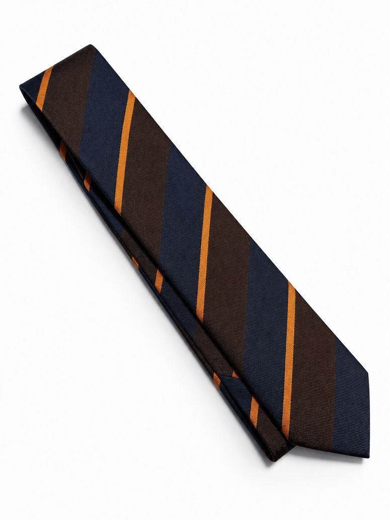 Corbata club de seda marrón con rayas anchas