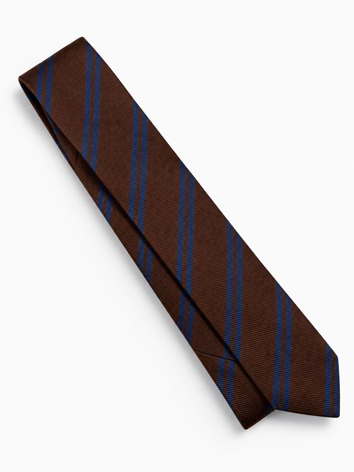 Corbata club de seda marrón con doble rayas