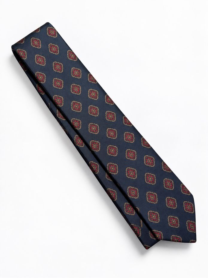 Corbata de seda azul marino con motivos retro