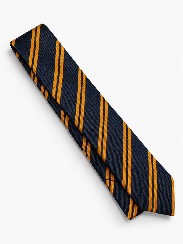 Corbata club de seda azul marino con dobles rayas