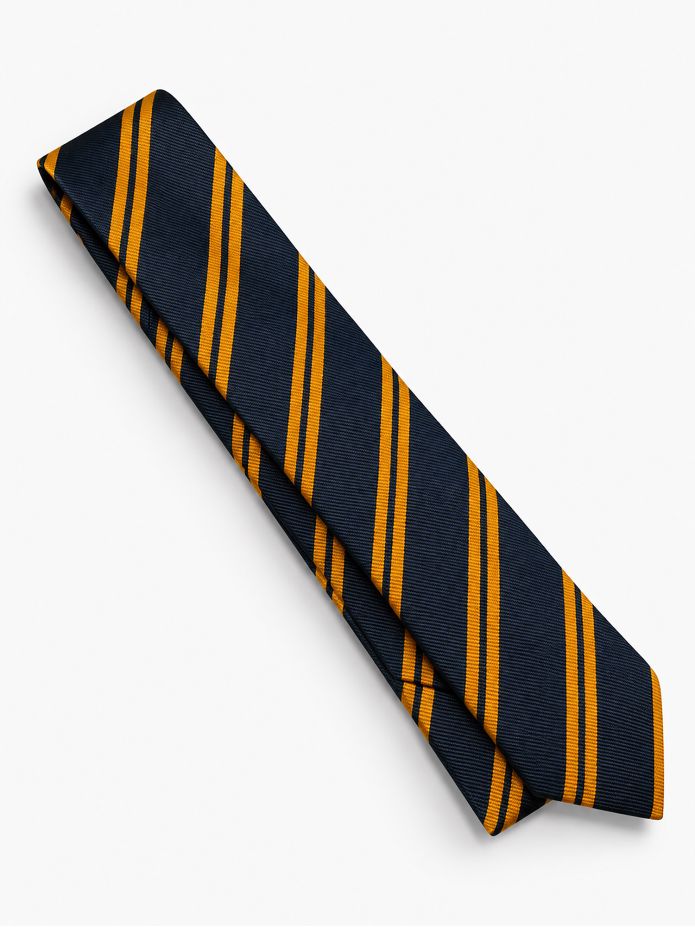 Corbata club de seda azul marino con dobles rayas