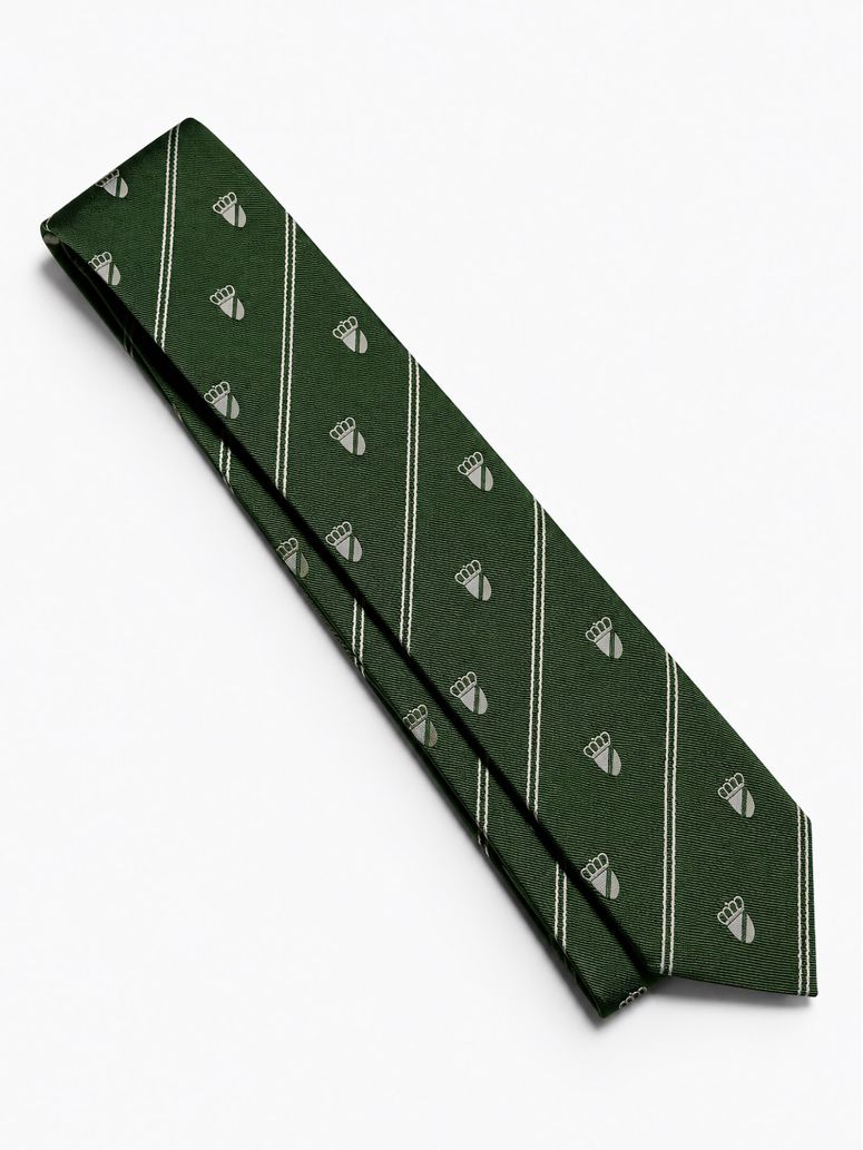 Corbata de seda verde con motivos de escudos