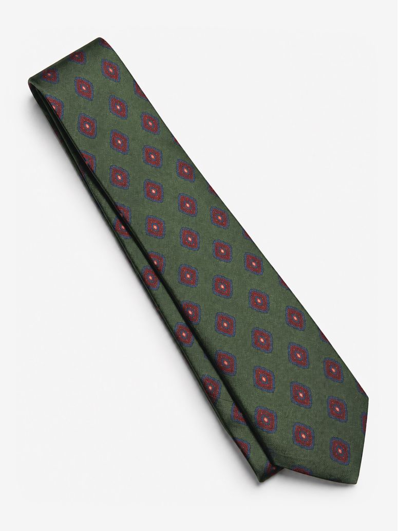 Corbata de seda verde con motivos retro