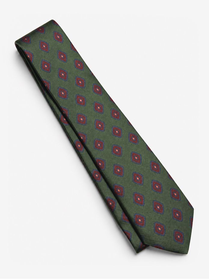 Corbata de seda verde con motivos retro