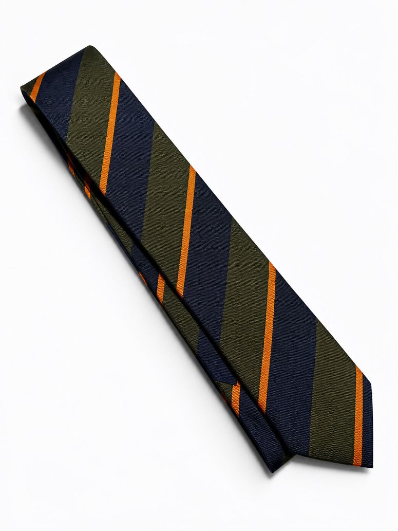Corbata club de seda verde con rayas anchas