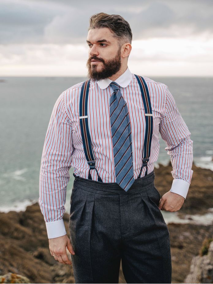 Camisa de cuello redondo a rayas tricolores