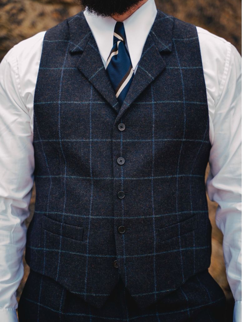 Chaleco de traje de cuadros azul marino Braemer