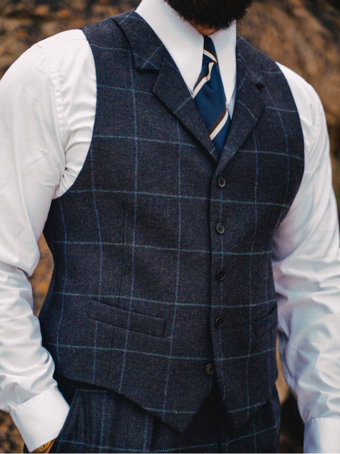 Chaleco de traje de cuadros azul marino Braemer