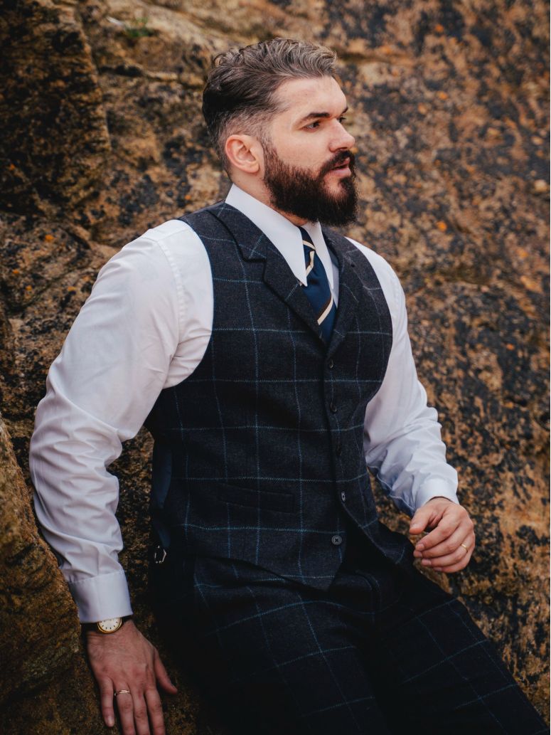 Chaleco de traje de cuadros azul marino Braemer