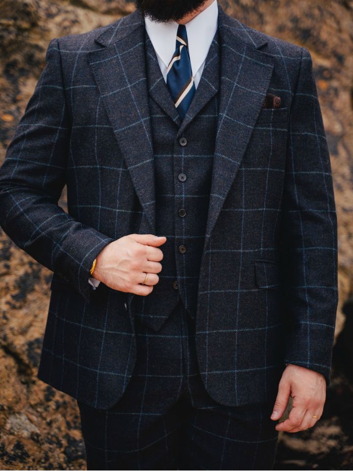 Chaleco de traje de cuadros azul marino Braemer