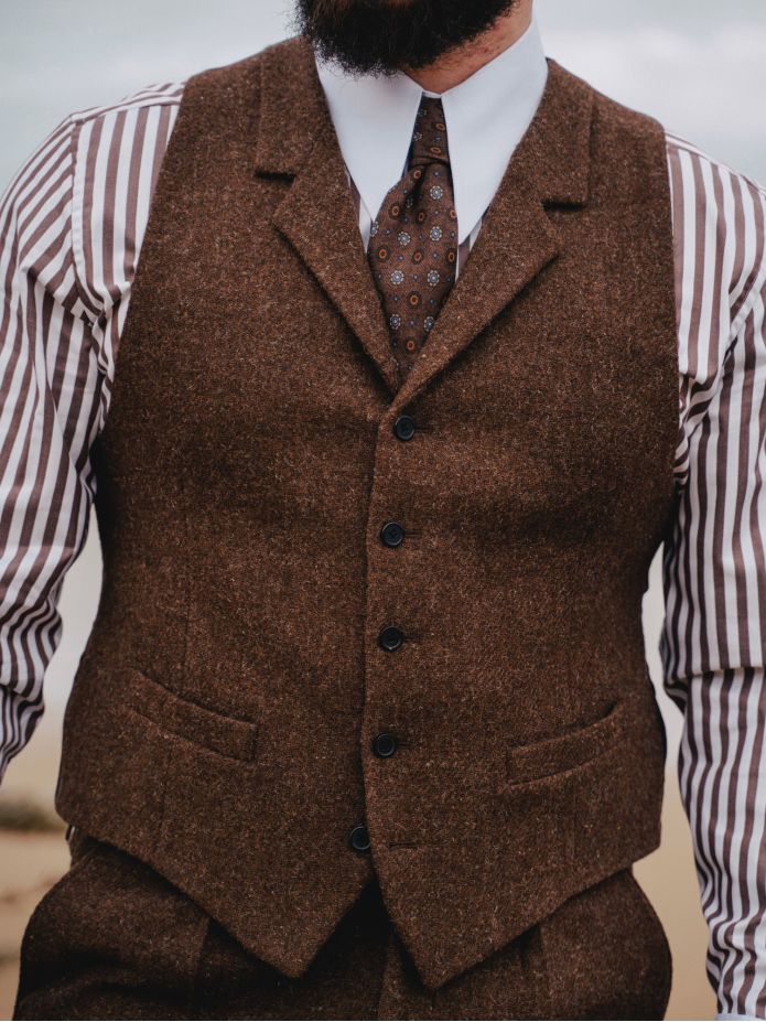 Chaleco de traje de lana shetland marrón Braemer