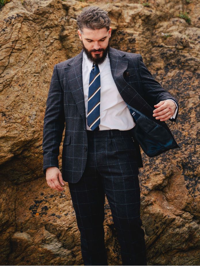 Pantalón de traje a cuadros marino Braemer