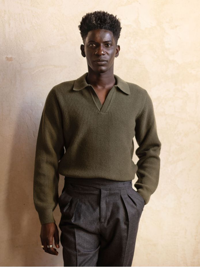 Jersey de punto verde con cuello polo Finn