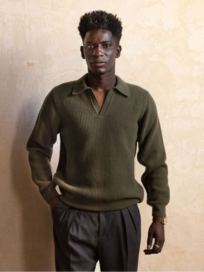 Jersey de punto verde con cuello polo Finn