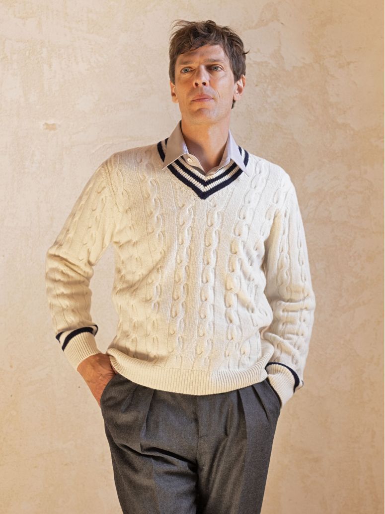 Jersey de cuello en V trenzado crudo Scott