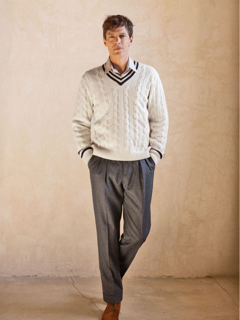 Jersey de cuello en V trenzado crudo Scott