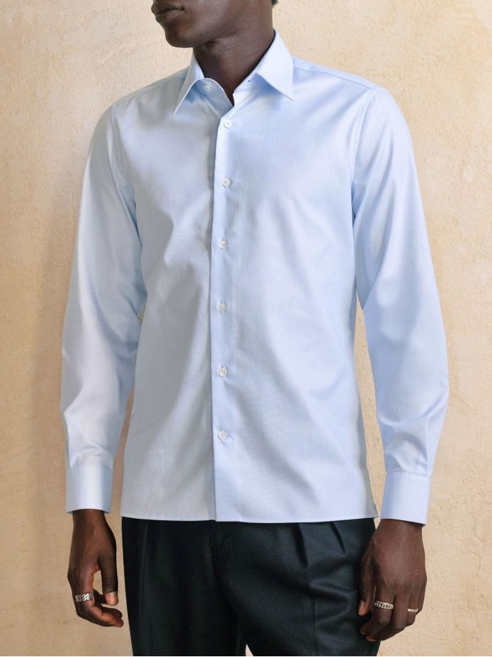 Camisa de cuello francés inarrugable en Royal Oxford azul cielo