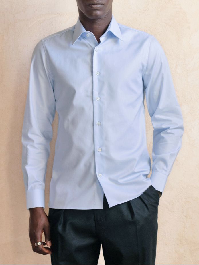 Camisa de cuello francés inarrugable en Royal Oxford azul cielo