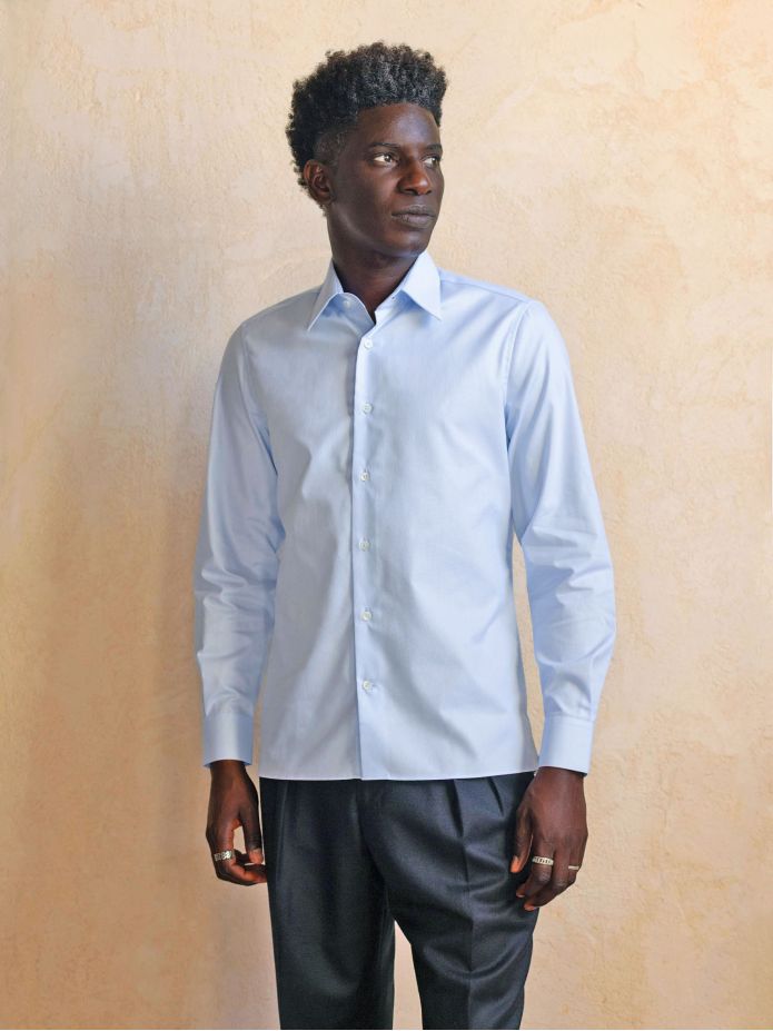 Camisa de cuello francés inarrugable en Royal Oxford azul cielo