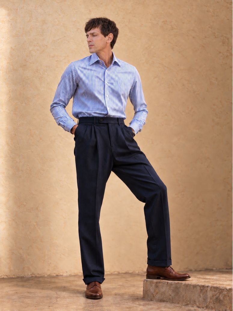 Pantalón de franela azul marino de tiro alto Faro