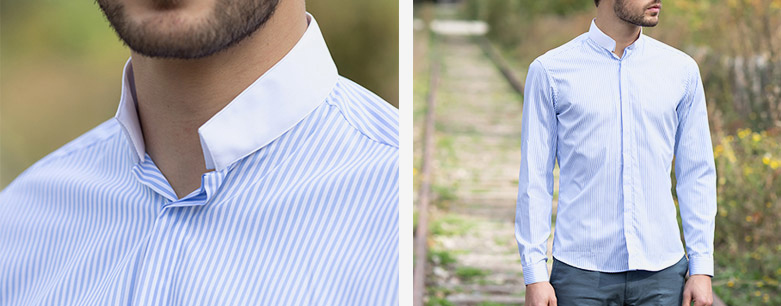 Las rayas de camisa azul y blanco